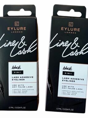 2-Pack Eylure London Black Lash Adhesive Eyeliner 2-in-1 NIB